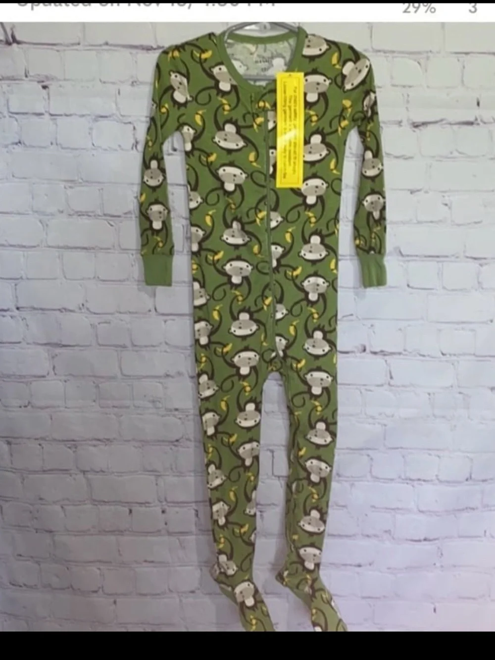 Old Navy Olive Green Monkey Print Footed One-Piece Pajamas